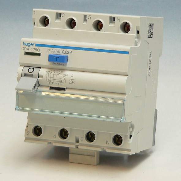 Hager Aardlekschakelaar 4-P 25A 30mA klasse A CDA425G afbeelding 2