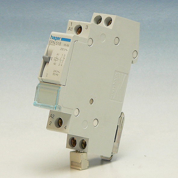 Hager Impulsrelais 1m+1v 24VAC/12VDC/16A, voeding 250VAC EPN518 afbeelding 2