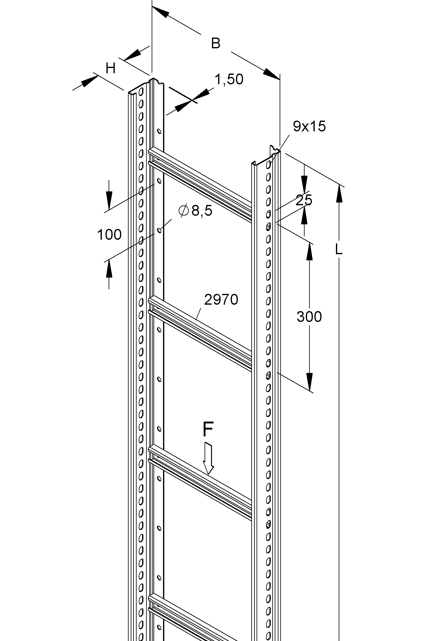 Kabelladder perf. C-sport 60 300mm 3m STF60.303/3 afbeelding 2