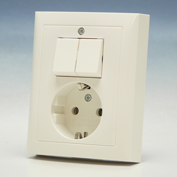 Berker S1 combinatie serieschakelaar/wandcontactdoos RA wit (6143558949) afbeelding 2