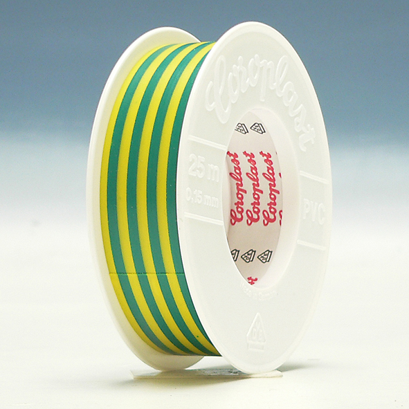 Isolatieband 25 meter 25 mm breed groen geel Coroplast