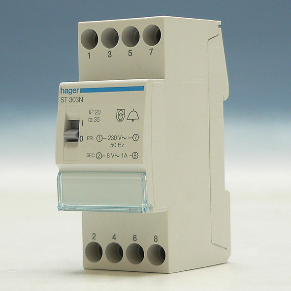 Hager Beltrafo met schakelaar 230/8V 8VA ST303N