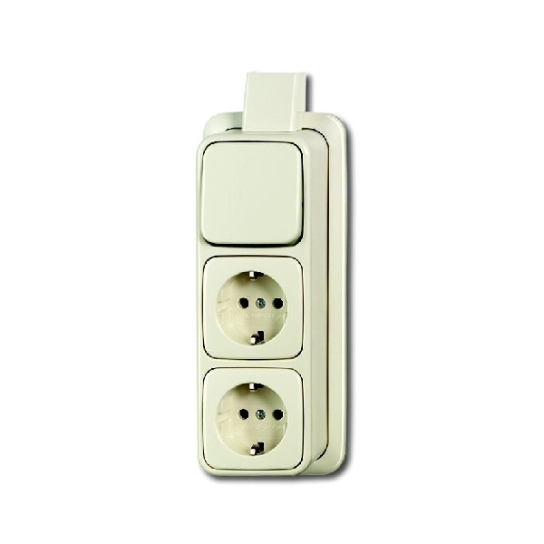 Busch Jaeger opbouw wisselcombinatie met dubbel stopcontact met randaarde creme (2CKA001686A0014) afbeelding 2