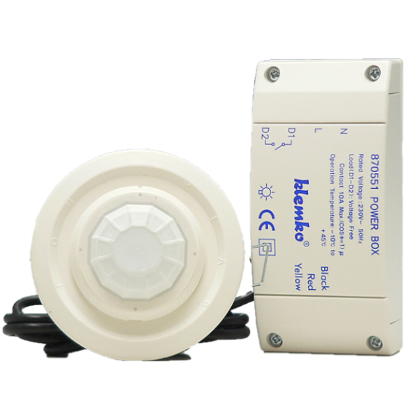 Klemko Aanwezigheidsmelder PIR 230V instelbaar 360° (30m²) 1x NO 2000W IP40 inbouw wit PLF-IB-PIR/1U