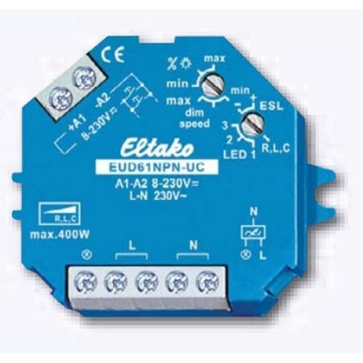LED halogeen gloeilamp  dimmer Eltako EUD61NPN-UC dimmen met een pulsdrukker (61100801)