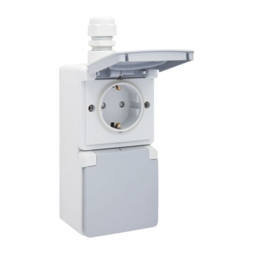 Hydro wandcontactdoos+RA 2-voudig verticaal IP55 1xM20 compleet 700-37845