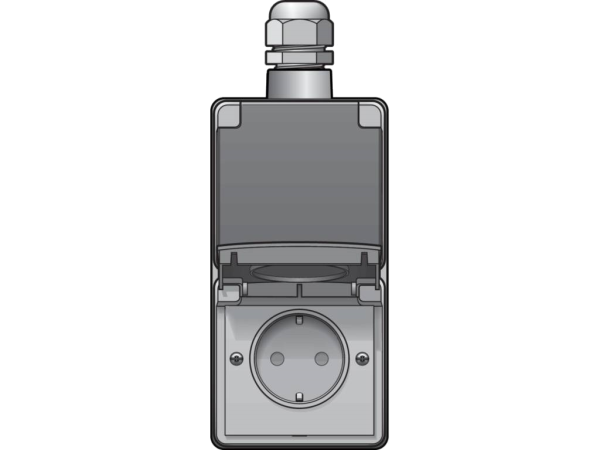 Hydro wandcontactdoos+RA 2-voudig verticaal IP55 1xM20 compleet 700-37845