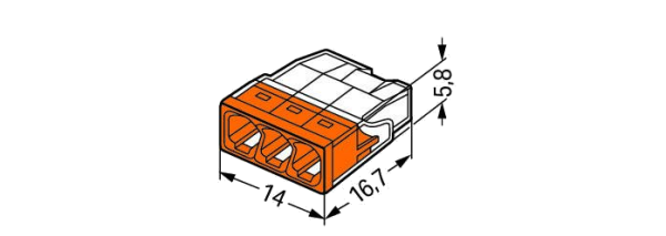 Wago Lasklem 3 polig oranje transparant  2273-203 drie draden van dezelfde kleur