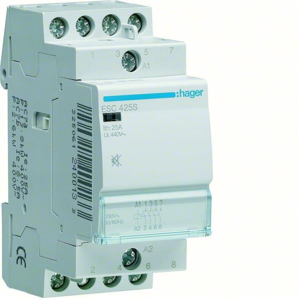 Hager Magneetschakelaar 25A 4M 230VAC geruisarm ESC425S afbeelding 2