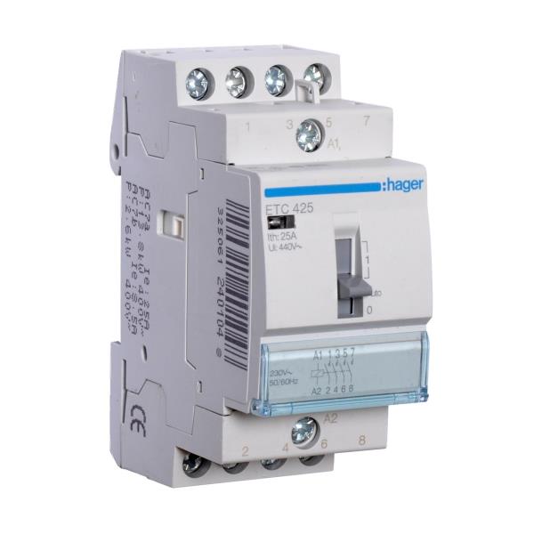 Hager Magneetschakelaar 25A hand+reset 4M 230VAC ETC425 afbeelding 2