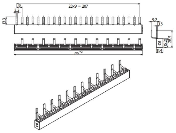 Kamrail 3f stift tbv KZS-1M aardlekautom. 12mod. afbeelding 2