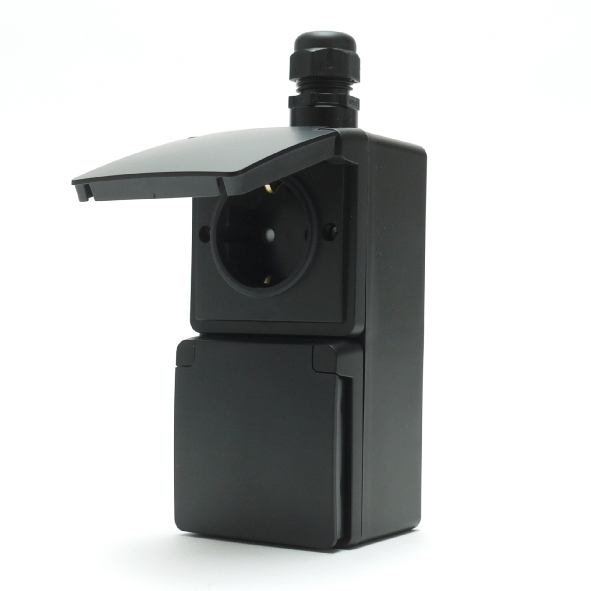 Niko Hydro dubbel waterdicht stopcontact zwart met randaarde verticaal - IP55 (761-37842)