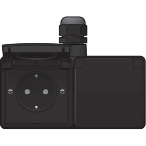 Niko Hydro stopcontact 2 voudig met randaarde horizontaal waterdicht zwart (761-37848)