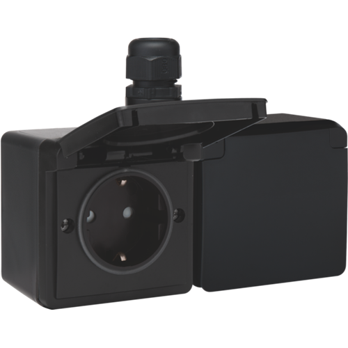 Niko Hydro stopcontact 2 voudig met randaarde horizontaal waterdicht zwart (761-37848)