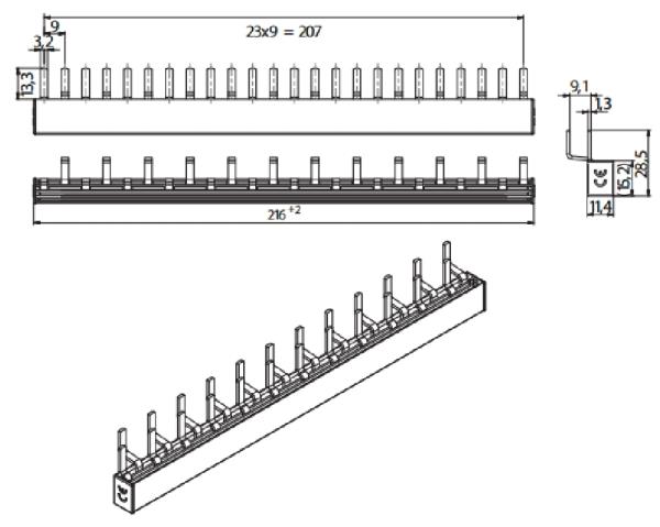 Kamrail 1f stift tbv KZS-1M aardlekautom. 12mod. afbeelding 2