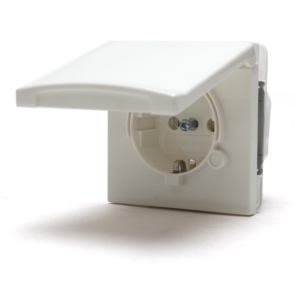 Busch-Jaeger stopcontact wit met klep RA IP44 (20EUGRK-34-503-101) afbeelding 1