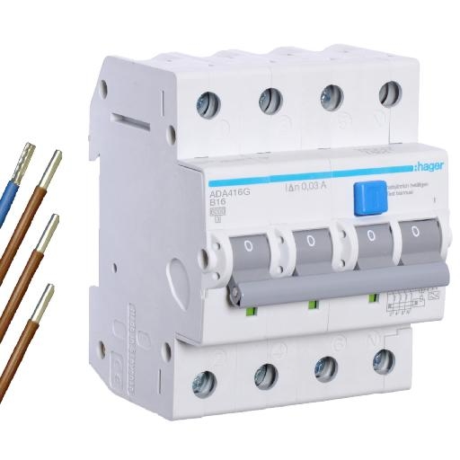 Hager Set 1xAardlekautomaat, 4-P, B16A/30mA Klasse A VKS14SB