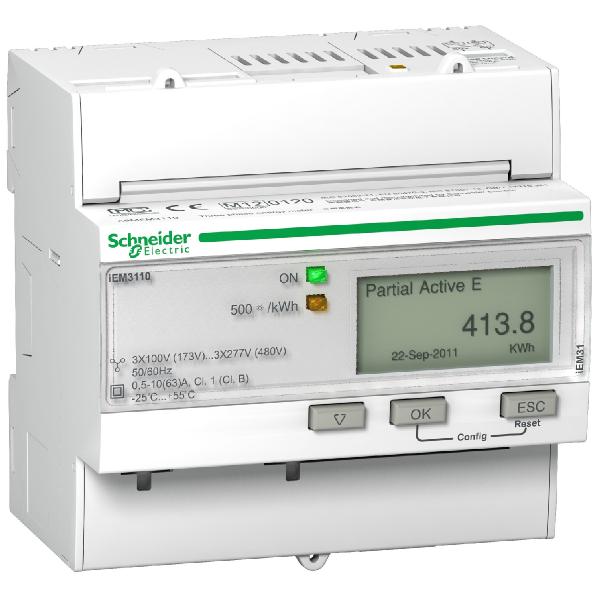 SCHNEIDER A9MEM3110 KWH METER 3F 63A IEM3110+PULS afbeelding 2