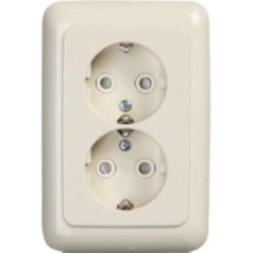 BJ stopcontact dubbel 302EUJT-212 creme ovale doos kinderbeveiliging (2TKA00002003) afbeelding 2