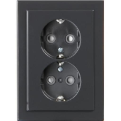 BJ dubbel stopcontact SI Antraciet Glanzend 302EUJT-81 kinderveilig (2TKA00002005) afbeelding 2