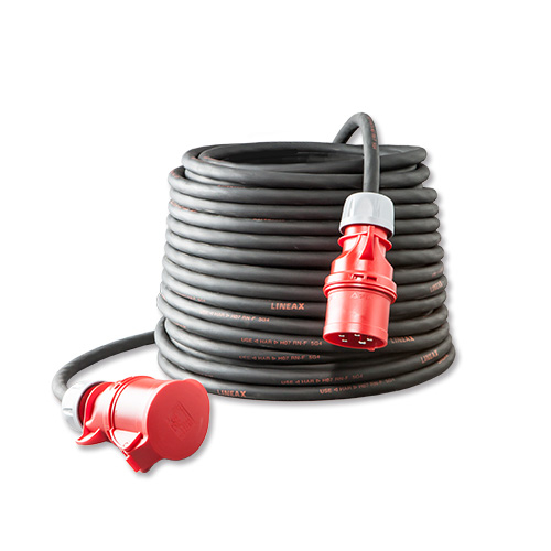 25 meter krachtstroom verlengkabel 16A 5-polig 2,5mm² 400V zwart IP44