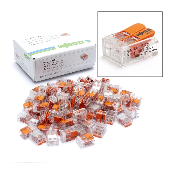 Wago Verbindingsklem 2-voudig 0,14-4mm² 32A transparant (doos 100st) 221-412