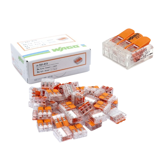 Wago Verbindingsklem 3-voudig 0,14-4mm² 32A transparant (doos 50st) 221-413