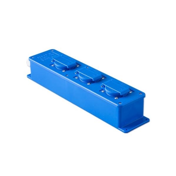 Snoercentrale blauw 3x stopcontacten 16A 230V met wartel M20 Keraf 104468 slagvast