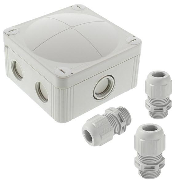 Wiska kabeldoos grijs 560070 incl. 3 wartels M20 IP67 met schroef deksel RAL 95x95mm