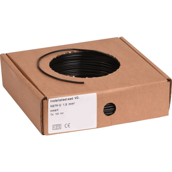 Dynamic Installatiedraad VD H07V-U Eca 1,5 mm² KEMA (doos 100m) zwart H7VUE011001