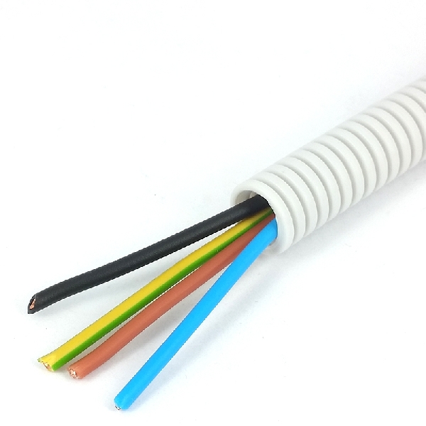 Flexbuis 5/8" (ø16mm) PP bedraad VD Eca 3x2,5+1x1,5 mm² (br,bl,gg,zw) grijs (rol 100m)