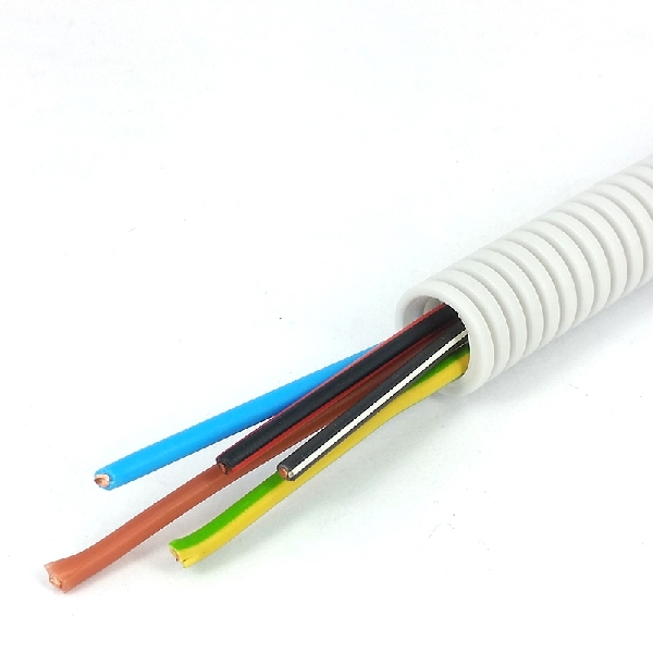 Flexbuis 5/8" (ø16mm) PP bedraad VD Eca 3x2,5+2x1,5 mm² (br,bl,gg,zw,wt/zw) grijs (rol 100m)