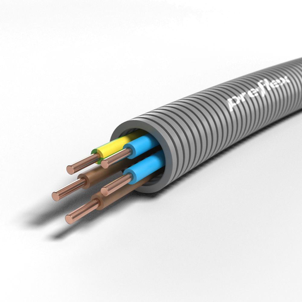 Flexbuis 3/4" (ø20mm) PP bedraad VD Eca 5x2,5 mm² (2xbr,2xbl,gg) grijs (rol 100m) afbeelding 2