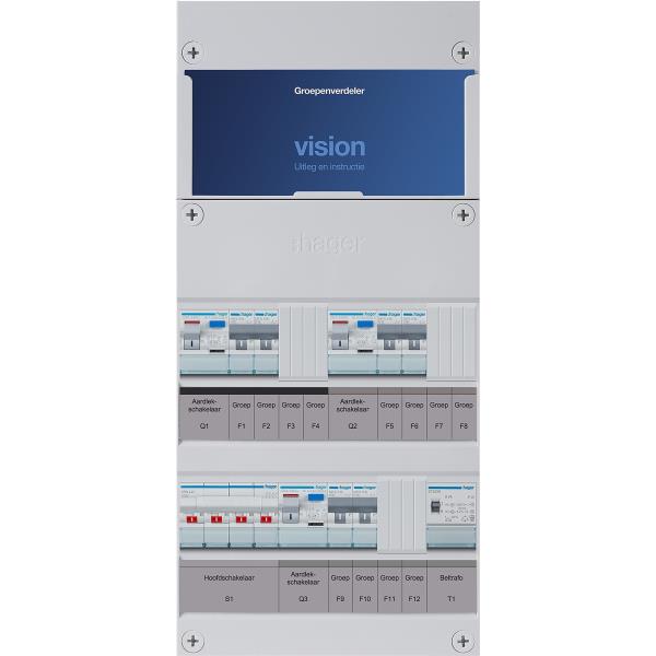Hager 6-groepenkast 3-F,HS,3ALS2/30mA,2+2+2MCCB +T VKG222L-T afbeelding 2