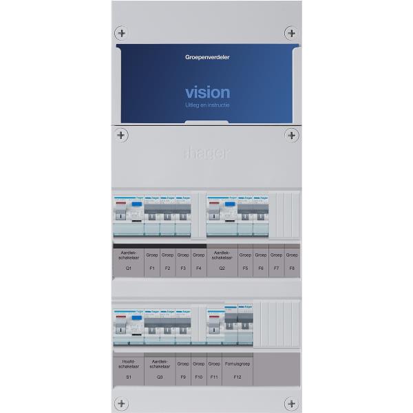 Hager 8-groepenkast 1-F,HS,3ALS2/30mA,3+2+3MCCB +F VKG323E-F
