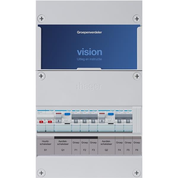 Hager 5-groepenkast 1-F,HS,2ALS2/30mA,3+2MCCB H=365mm VKG32B afbeelding 2