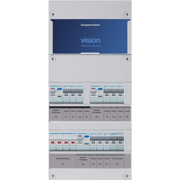 Hager 9-groepenkast 3-F,HS,3ALS2/30mA,3+3+3MCCB +F VKG333L-F