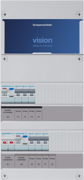 Hager 6-groepenkast 1-F,HS,2ALS2/30mA,3+3MCCB VKG33E