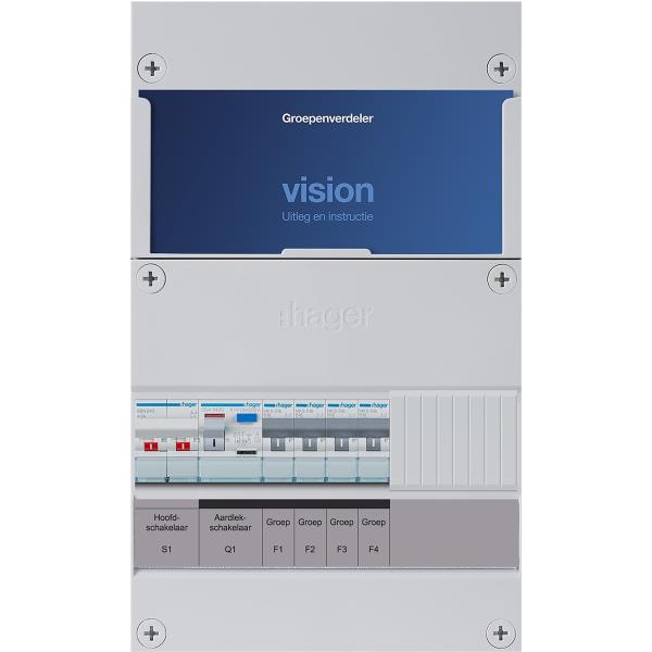 Hager 4-groepenkast 1-F,HS,1ALS2/30mA,4MCCB H=365mm VKG400A afbeelding 2