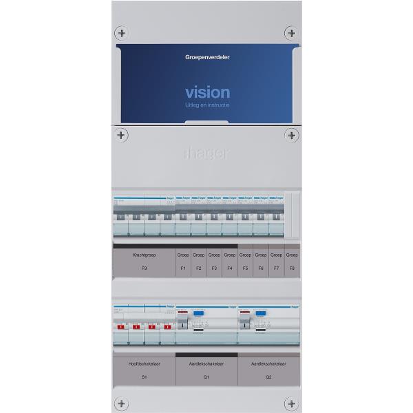 Hager 7-groepenkast 3-F,HS,2ALS4/30mA,4+3MCCB +K H=475mm VKG43L-K afbeelding 2