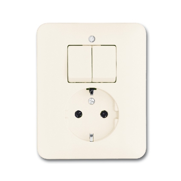 Busch-Jaeger combinatie wandcontactdoos 1-voudig met randaarde en serieschakelaar inbouw creme (2CKA001611A0011) afbeelding 2