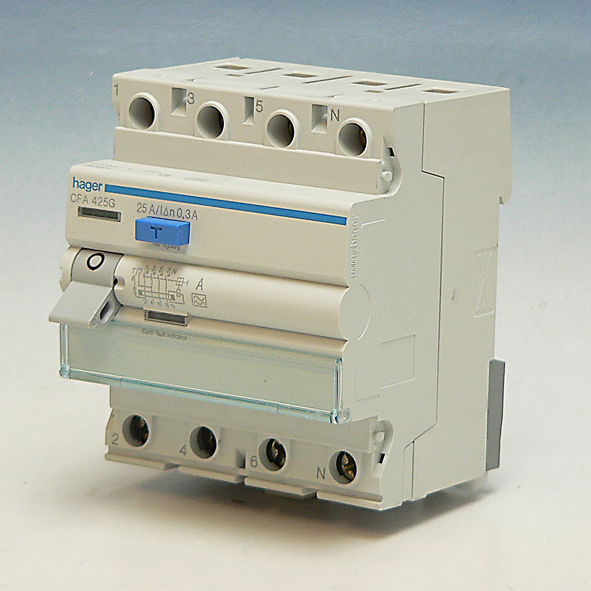 Hager Aardlekschakelaar 4-P 25A 300mA klasse A CFA425G afbeelding 2