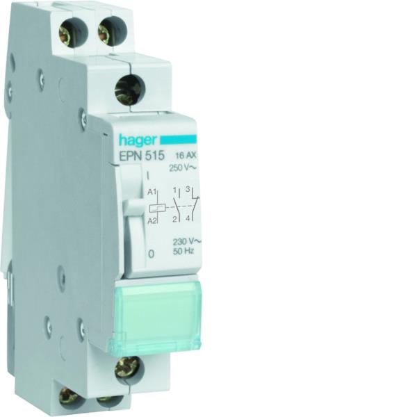 Hager Impulsrelais 1m+1v 12VAC/16A, voeding 250VAC EPN519 afbeelding 2