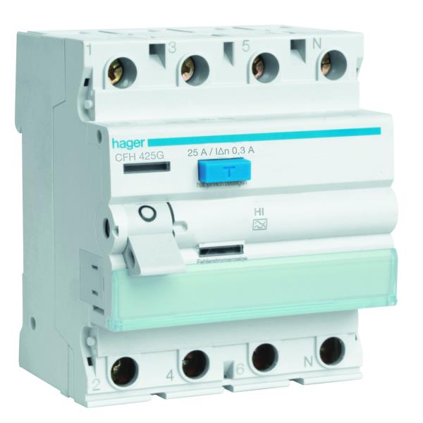 Hager Aardlekschakelaar 4-P 25A 300mA klasse HI CFH425G afbeelding 2