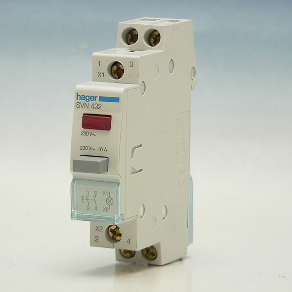 Hager Impulsdrukker 16A/230VAC 2m grijs LED rood SVN432 afbeelding 2