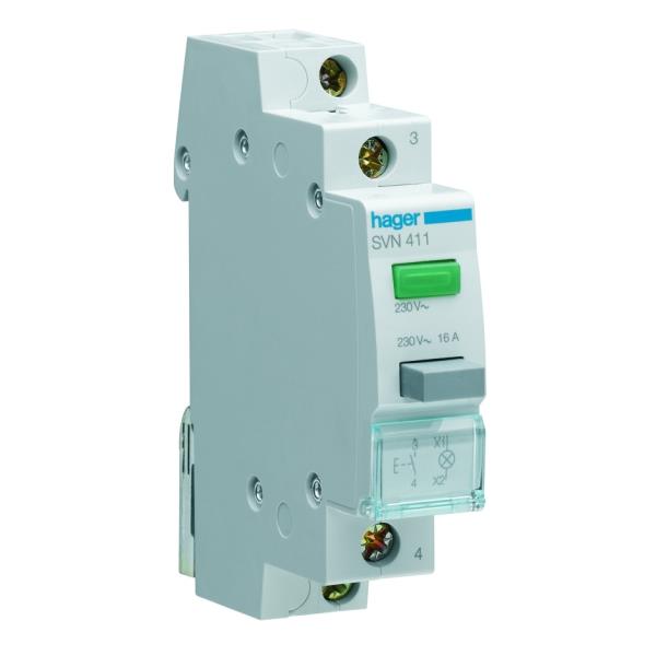 Hager Impulsdrukker 16A/230VAC 2v grijs LED groen SVN441 afbeelding 2