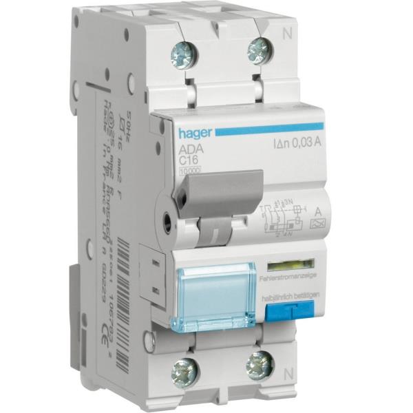 Hager Aardlekautomaat 1-P+N 6A C-kar. 10kA, 30mA kl.A ADA556G afbeelding 2