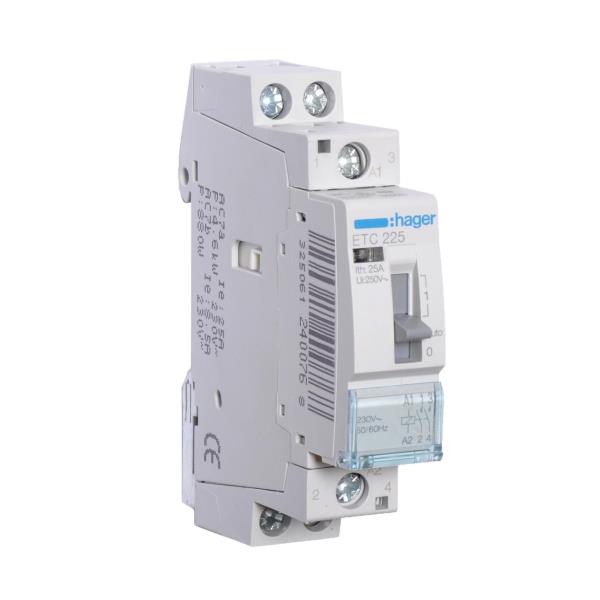 Hager Magneetschakelaar 25A hand+reset 2M 230VAC ETC225 afbeelding 2