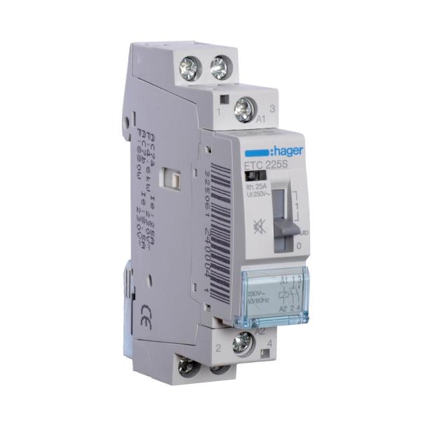 Hager Magneetschakelaar 25A hand+reset 2M 230VAC ruisarm ETC225S afbeelding 2