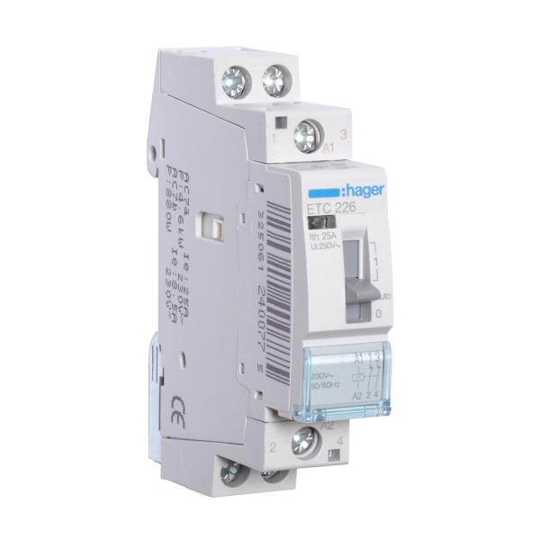 Hager Magneetschakelaar 25A hand+reset 2V 230VAC ETC226 afbeelding 2